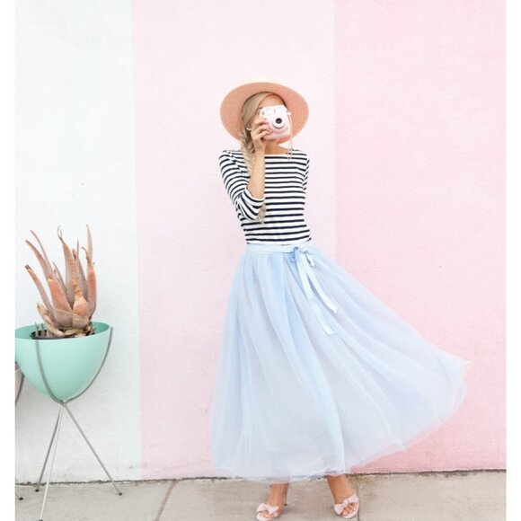 NWT J.Crew Tulle Ball Skirt in Blue Sheer Mesh Pleated Ribbon Belt A-line 6 - Picture 6 of 6